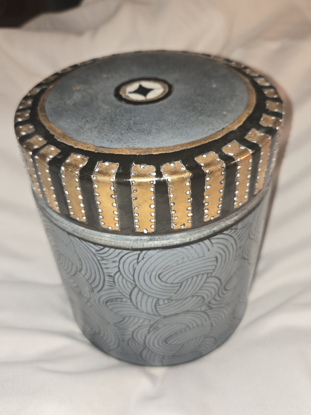 Blue and Gold Kinder-Harris Lidded Ginger Jar 1988 Art Deco H.F.P. Macau